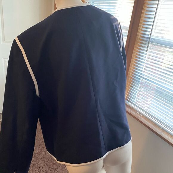 Black Label by Evan Picone Navy/White trimming open blazer, size 16 - Picture 3 of 5